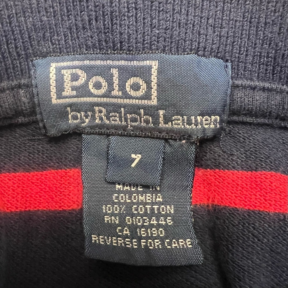 Polo Ralph Lauren Navy Blue and Red Striped Polo Shirt 100% Cotton Kid's Size 7 - Picture 2 of 7
